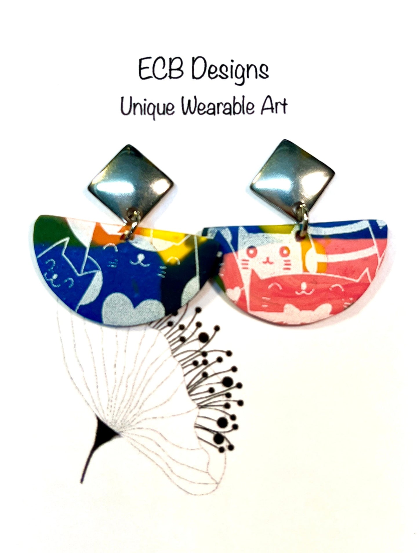 Cat Design Colorful Half Circle Drops