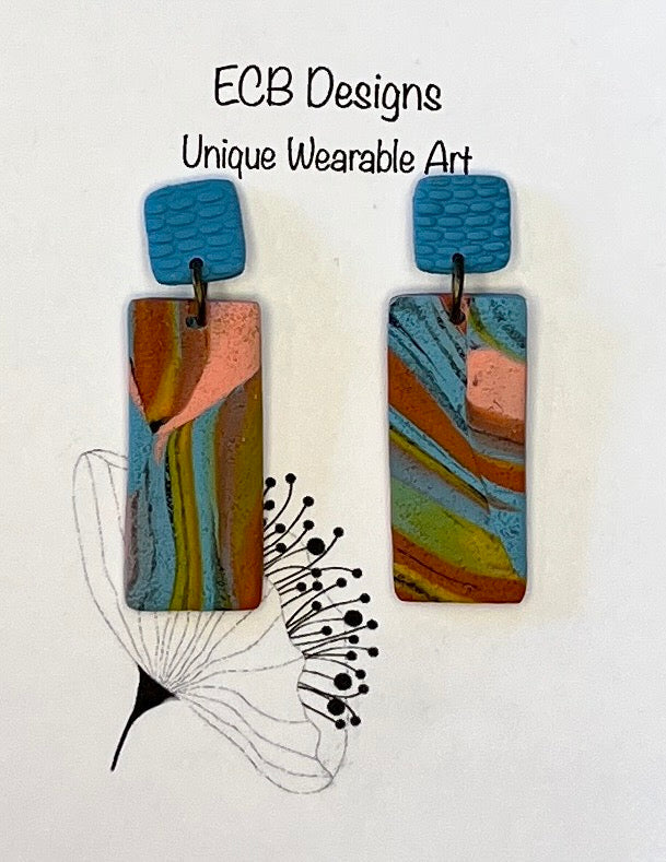 Turquoise and Abstract Pattern Post Statement Earrings