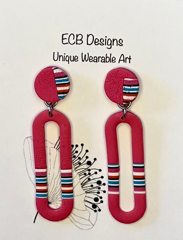 Hot Pink Race Track Striped Earrings