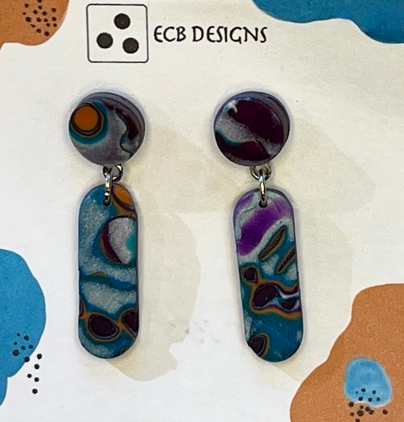 Elegant Shimmery Purple and Teal Post Earrings