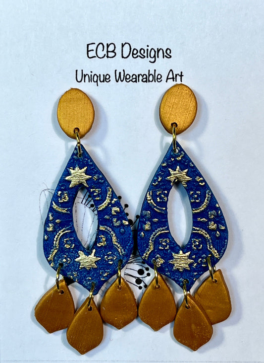Blue and Gold Elegant Chandelier Earrings