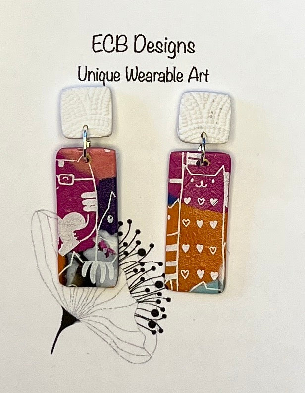Purrfect Colorful Kitty Cat Post Earrings