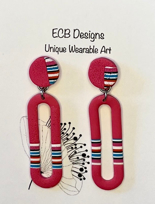 Hot Pink Race Track Striped Earrings