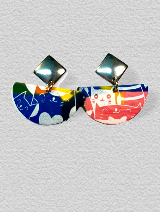 Cat Design Colorful Half Circle Drops