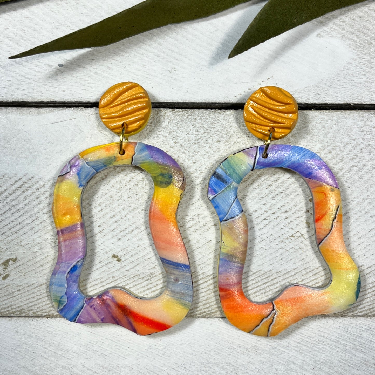 Sunny Watercolors in fun squiggle open oval drops and posts