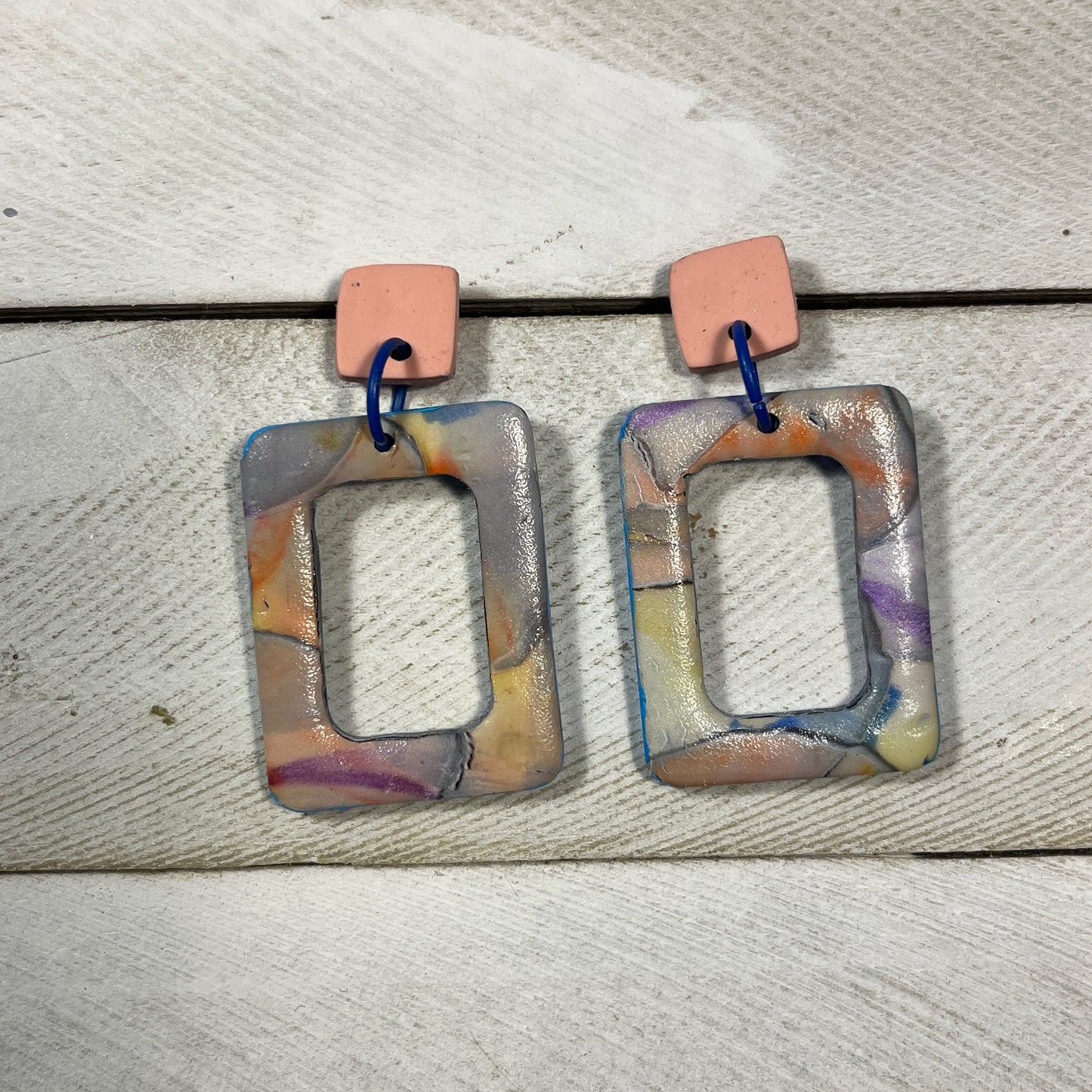 Pastel Watercolor veneer in open window rectangle drop on peach square posts